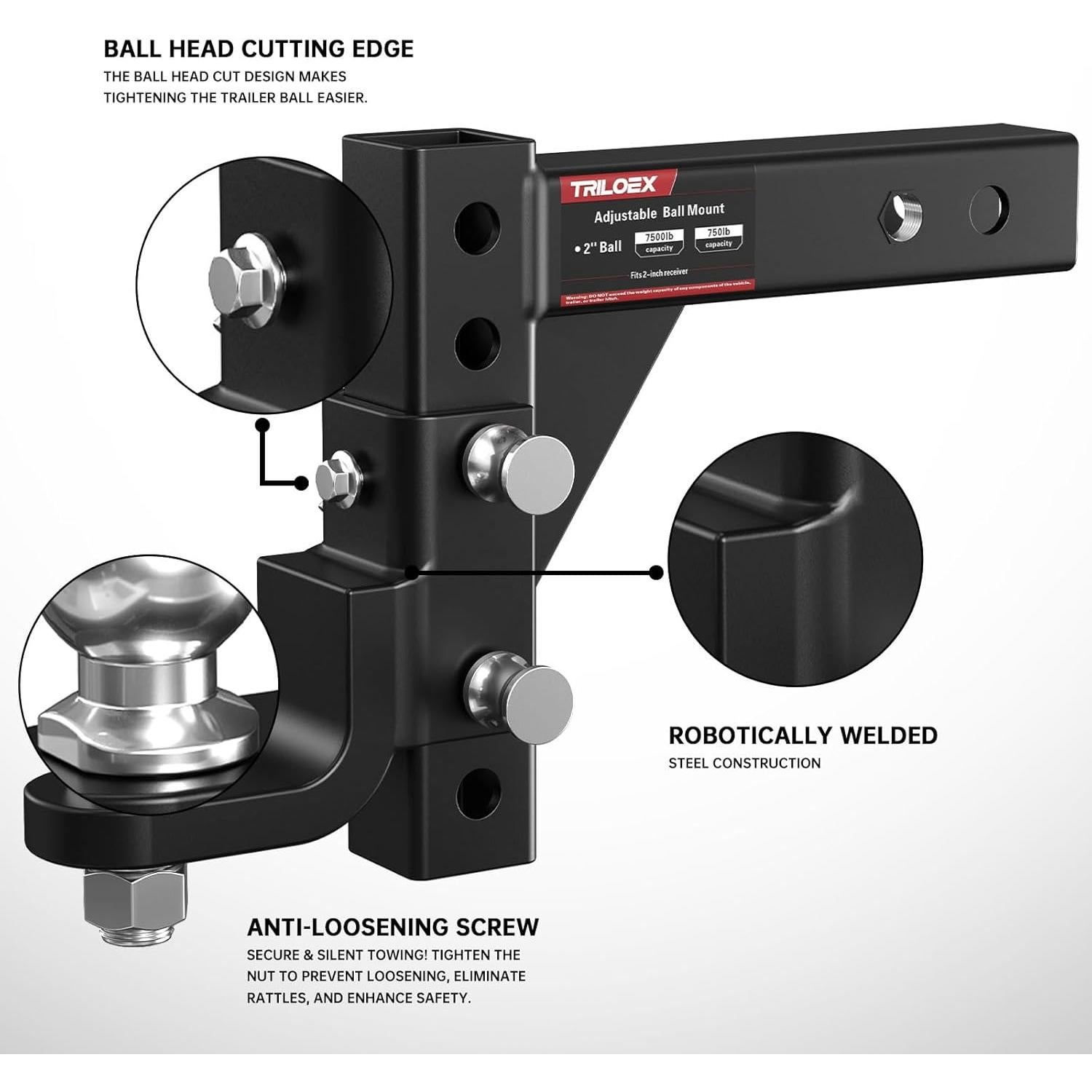 Soporte de bola de remolque Triloex ajustable 7500 lbs