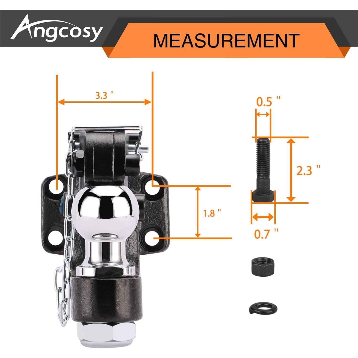 Gancho de Remolque Pintle ANGCOSY 10 Toneladas con Bola 5.08 cm