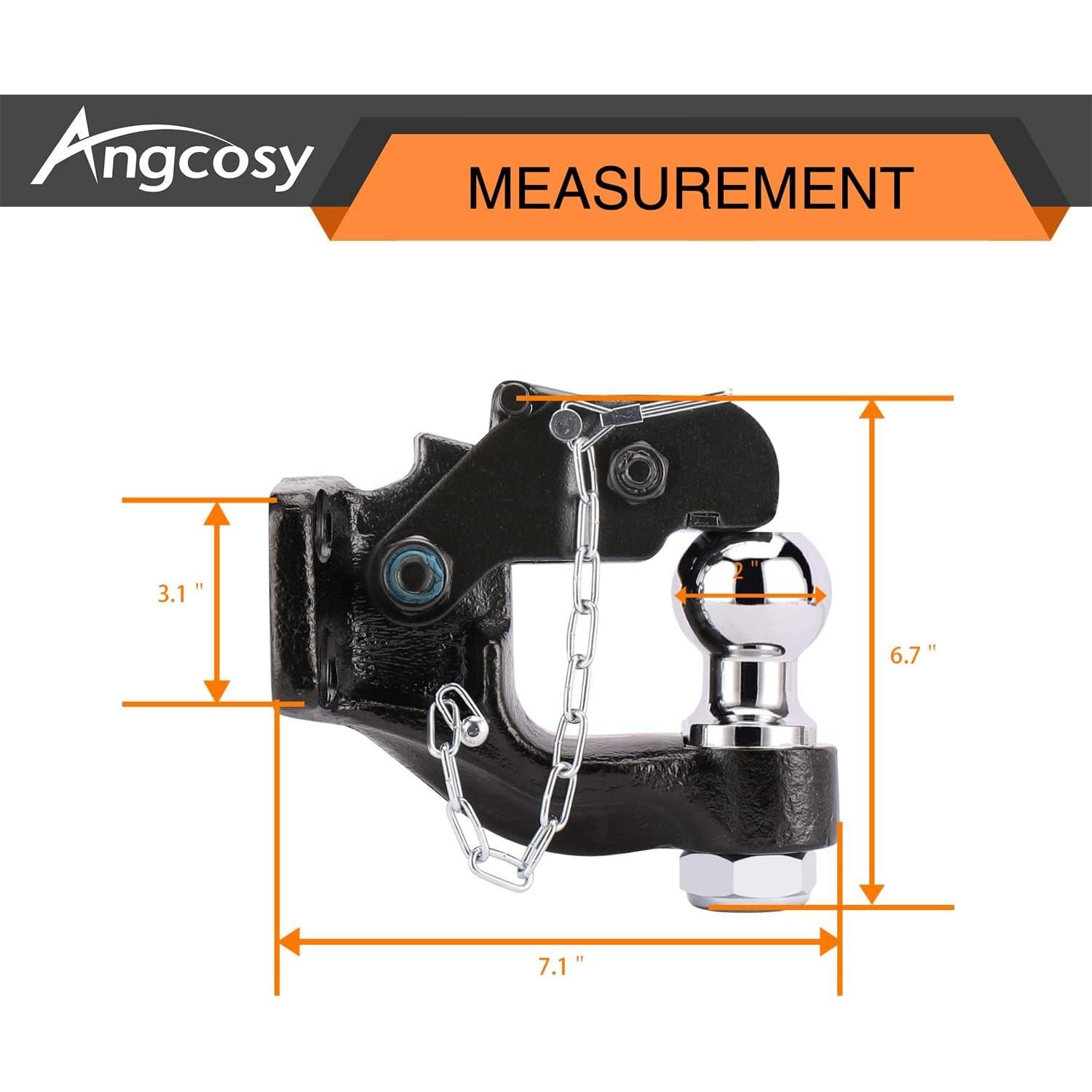 Gancho de Remolque Pintle ANGCOSY 10 Toneladas con Bola 5.08 cm