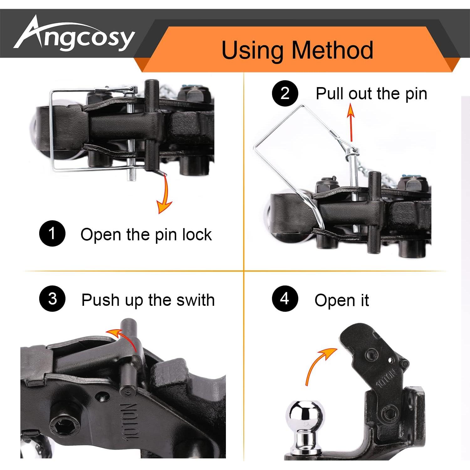 Gancho de Remolque Pintle ANGCOSY 10 Toneladas con Bola 5.08 cm