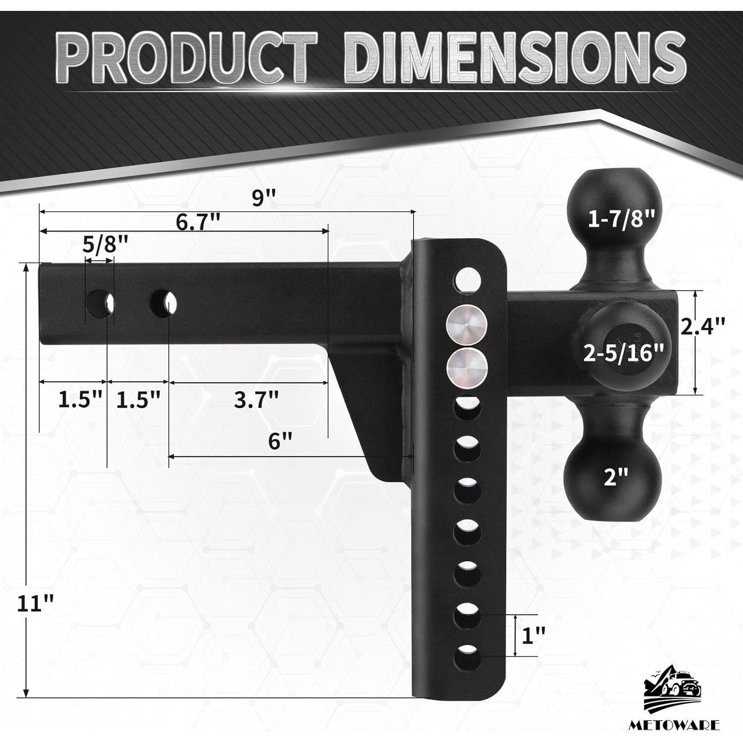 Enganche de Remolque METOWARE Tri-Bola 8" 12,500 LBS