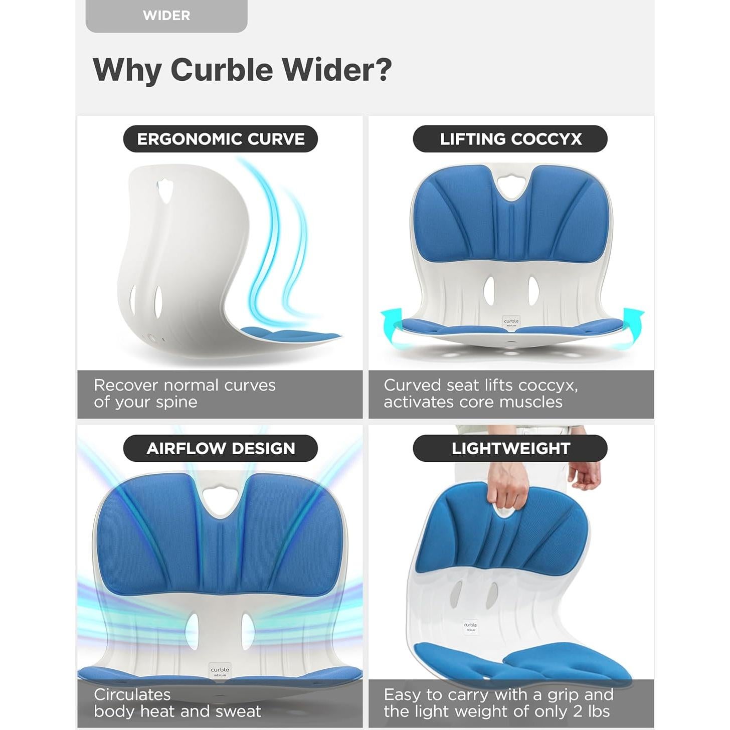 Silla Ergonómica Curble Wider Azul - Soporte Lumbar y Postura