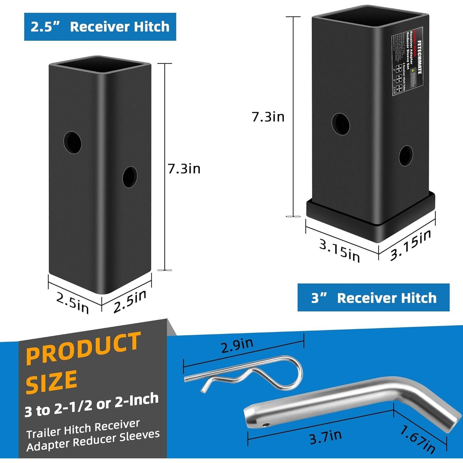 Juego Adaptador Extensor Enganche Remolque Fetechmate 3" a 2"