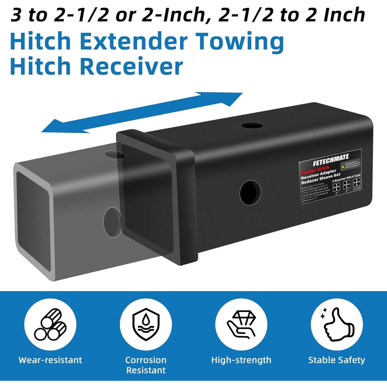 Juego Adaptador Extensor Enganche Remolque Fetechmate 3" a 2"