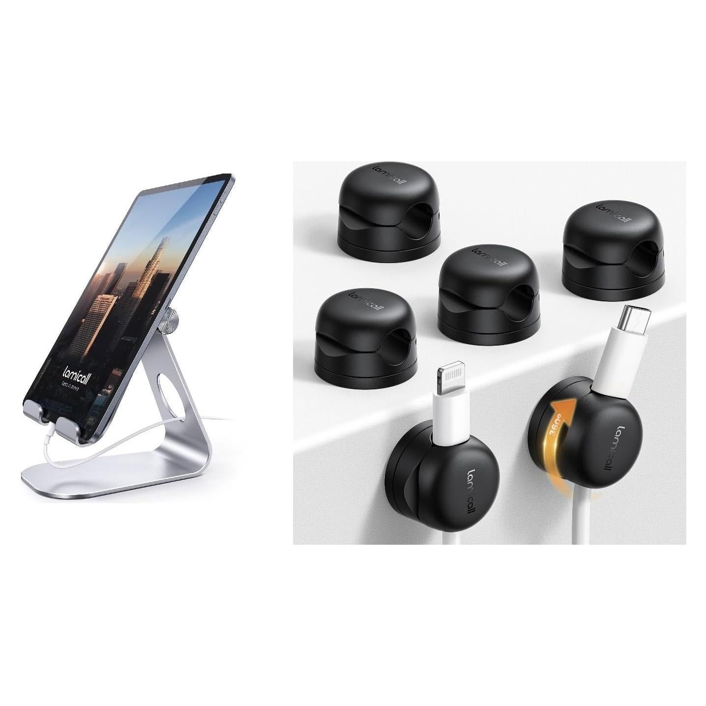Rotatable Cable Clips + Tablet Stand