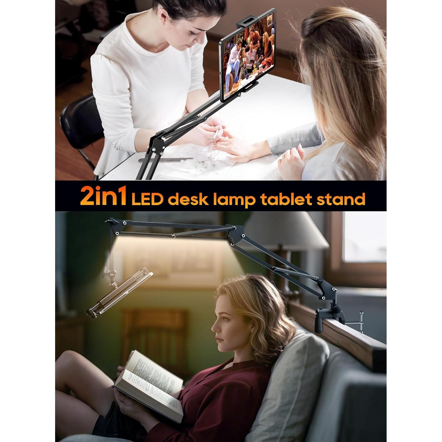 Universal Tablet Stand, Adjustable with Light, Compatible with iPad/iPhone/iPad Pro/N-Switch, or Other 4.513.5 Inches Devices (Black)