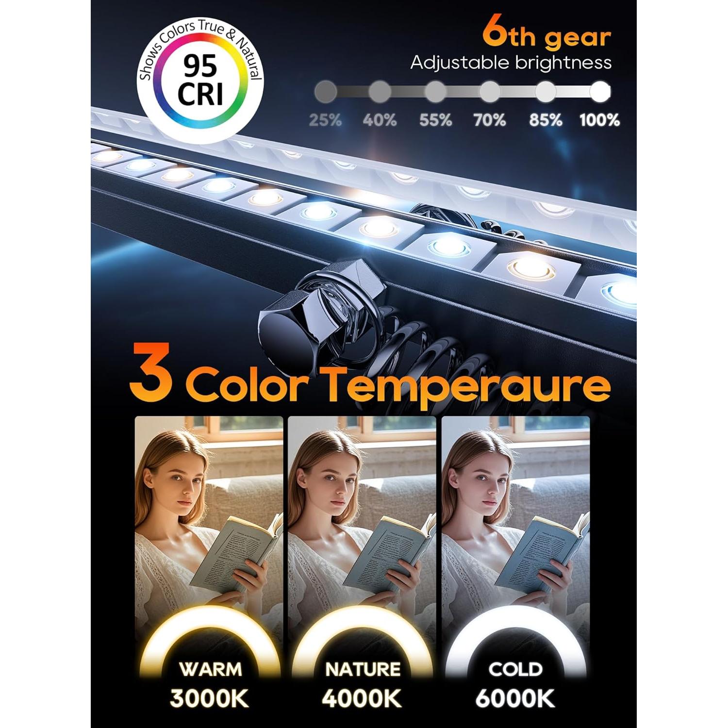 Universal Tablet Stand, Adjustable with Light, Compatible with iPad/iPhone/iPad Pro/N-Switch, or Other 4.513.5 Inches Devices (Black)