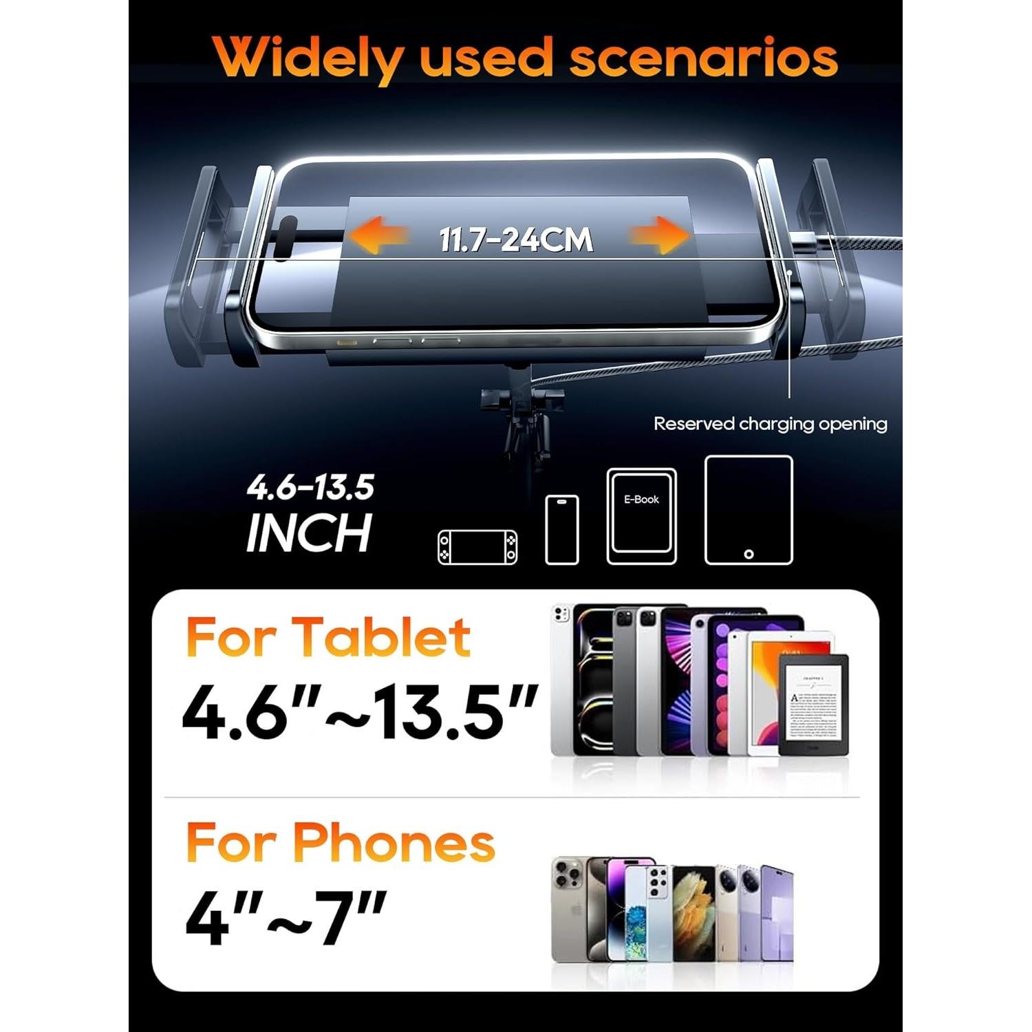 Universal Tablet Stand, Adjustable with Light, Compatible with iPad/iPhone/iPad Pro/N-Switch, or Other 4.513.5 Inches Devices (Black)