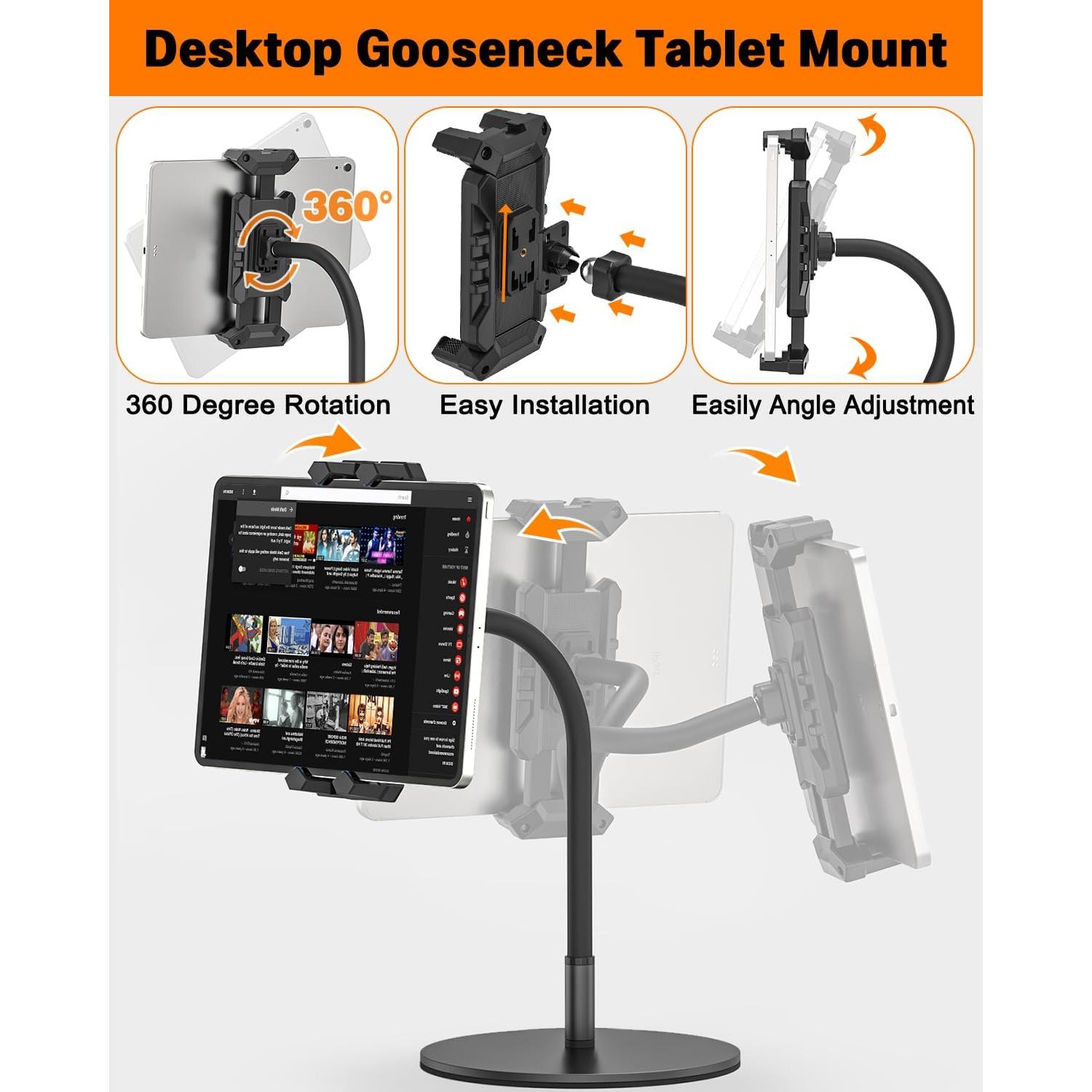 Soporte Ajustable para Tablet JUBOR con Cuello de Cisne 360°