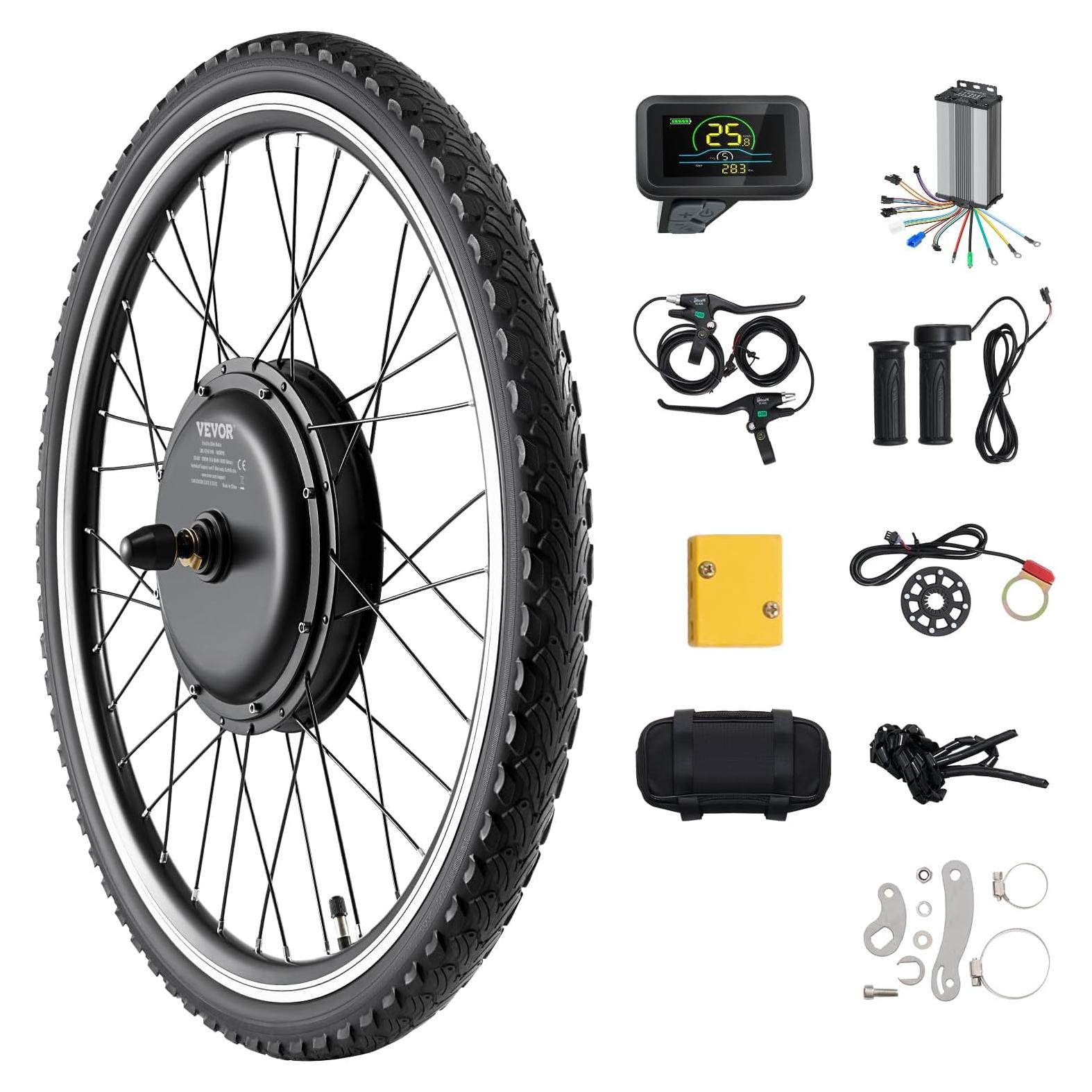 VEVOR 1000W Electric Bike Conversion Kit, 48V 420rpm 26" Front Wheel E-Bike Hub Motor Kit with Upgraded Speed Controller, Throttle Grip Kit, LCD Display, and PAS System for Road Bike