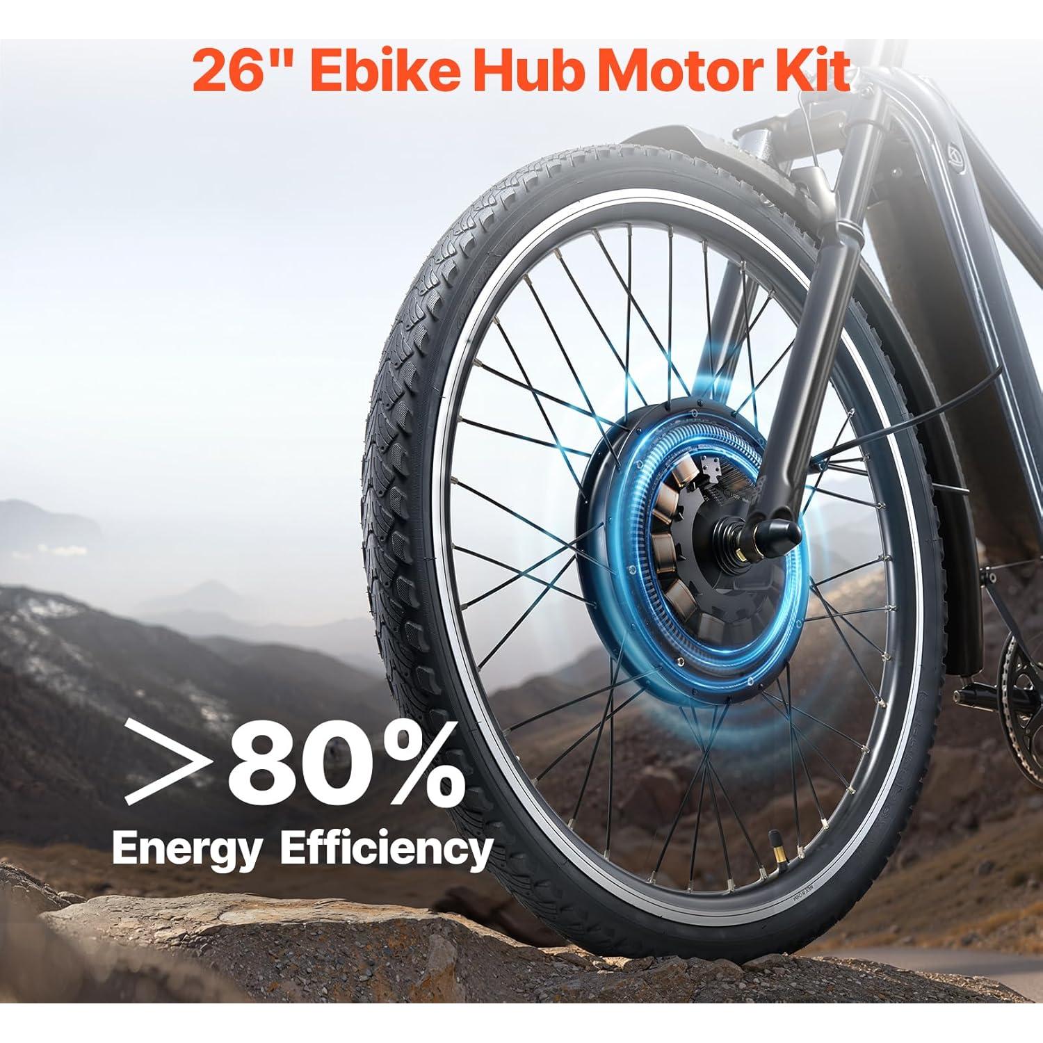 VEVOR 1000W Electric Bike Conversion Kit, 48V 420rpm 26" Front Wheel E-Bike Hub Motor Kit with Upgraded Speed Controller, Throttle Grip Kit, LCD Display, and PAS System for Road Bike