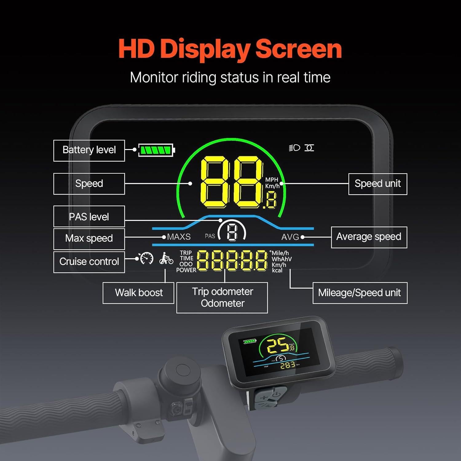 VEVOR 1000W Electric Bike Conversion Kit, 48V 420rpm 26" Front Wheel E-Bike Hub Motor Kit with Upgraded Speed Controller, Throttle Grip Kit, LCD Display, and PAS System for Road Bike