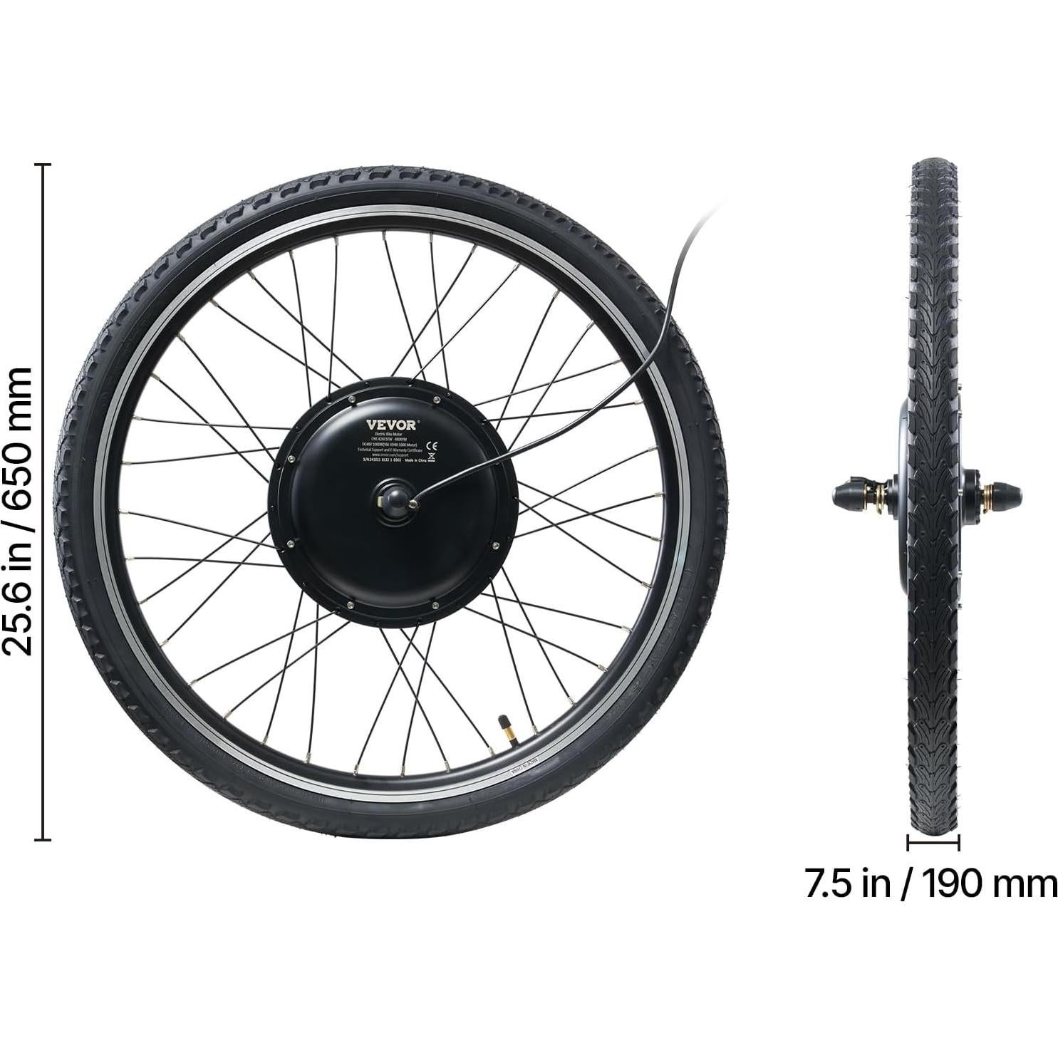 VEVOR 1000W Electric Bike Conversion Kit, 48V 420rpm 26" Front Wheel E-Bike Hub Motor Kit with Upgraded Speed Controller, Throttle Grip Kit, LCD Display, and PAS System for Road Bike