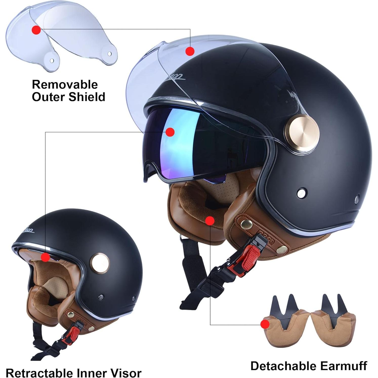 Casco de Moto BEON B-120 Retro Doble Visera Unisex