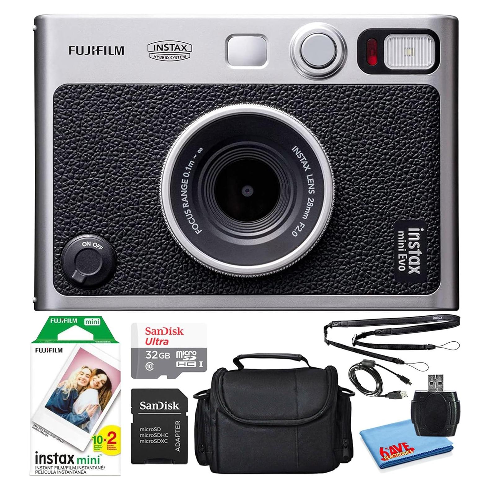 Cámara Instantánea Híbrida Fujifilm Instax Mini EVO Negra + 20 Hojas