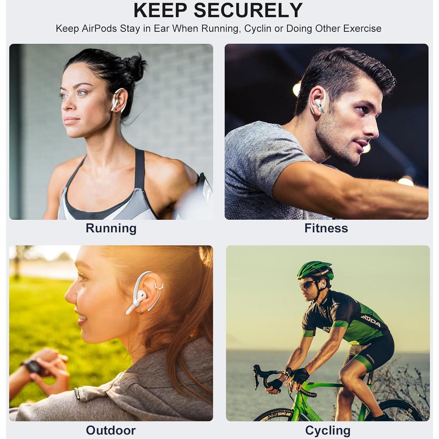 2 Pairs AirPods Ear Hooks for AirPods Pro 2, AirPods Pro, AirPods 4, 3, 2 & 1, Upgraded Anti Slip Sports Clip Hooks for AirPods 1, 2, 3, 4,Pro, Pro 2 – White