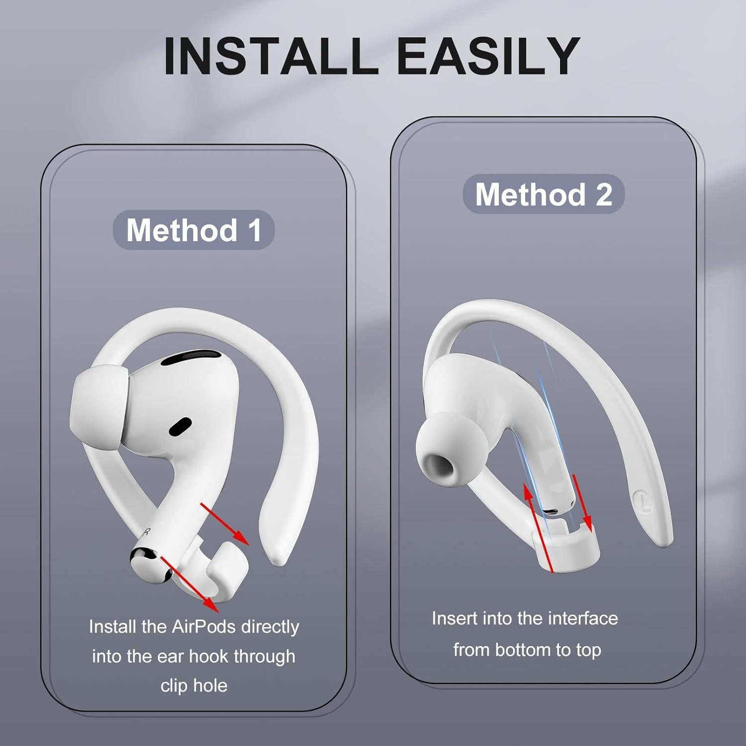 2 Pairs AirPods Ear Hooks for AirPods Pro 2, AirPods Pro, AirPods 4, 3, 2 & 1, Upgraded Anti Slip Sports Clip Hooks for AirPods 1, 2, 3, 4,Pro, Pro 2 – White