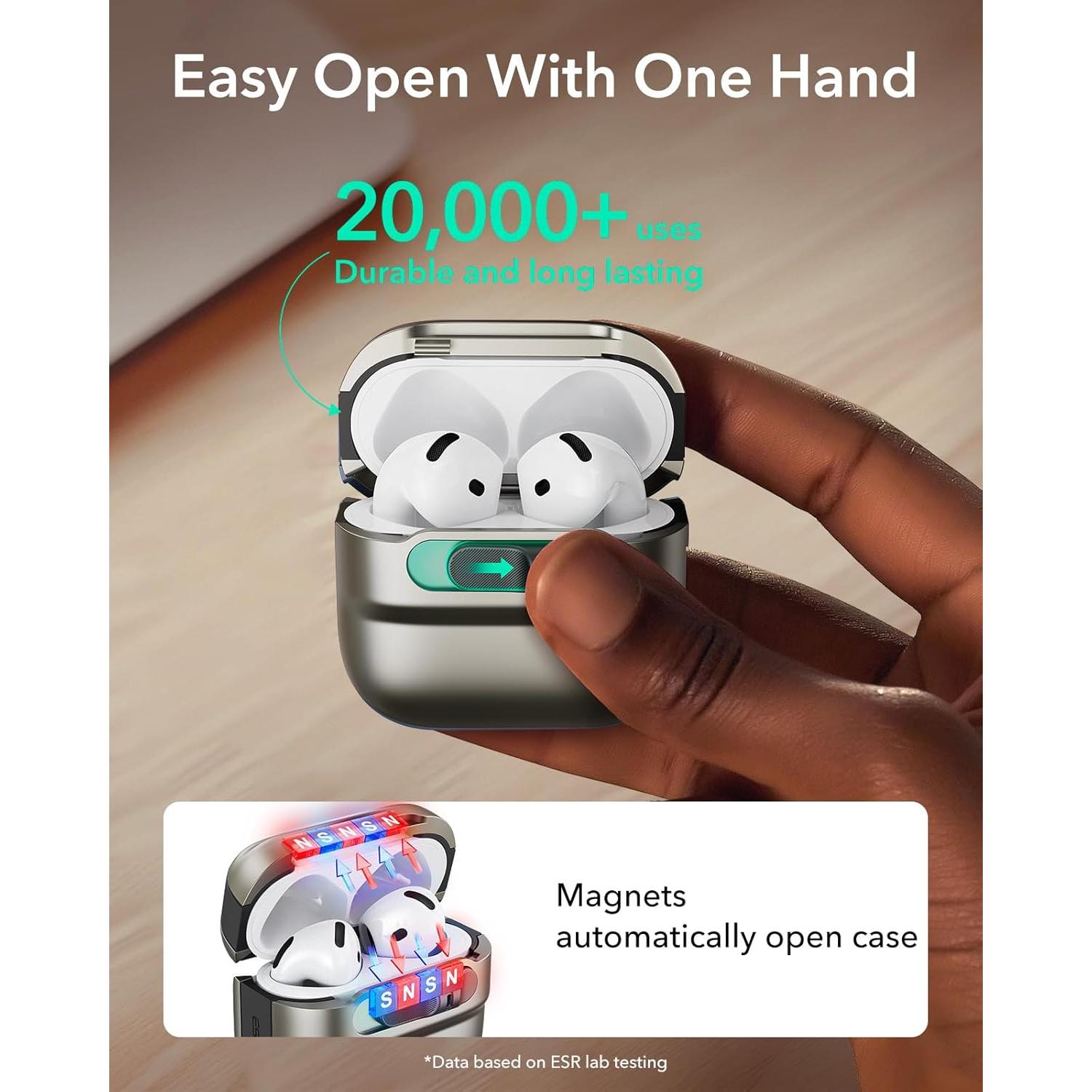 Funda Titanio ESR para AirPods 4 Generación 2024 USB-C MagSafe