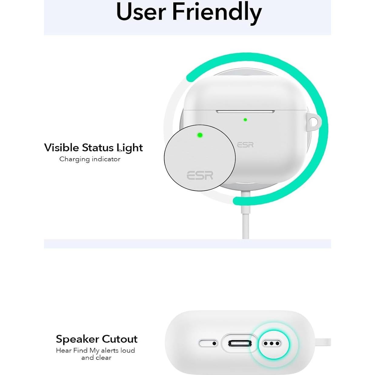 Funda ESR para AirPods 4 (2024) USB-C Blanca con Tapa Magnética