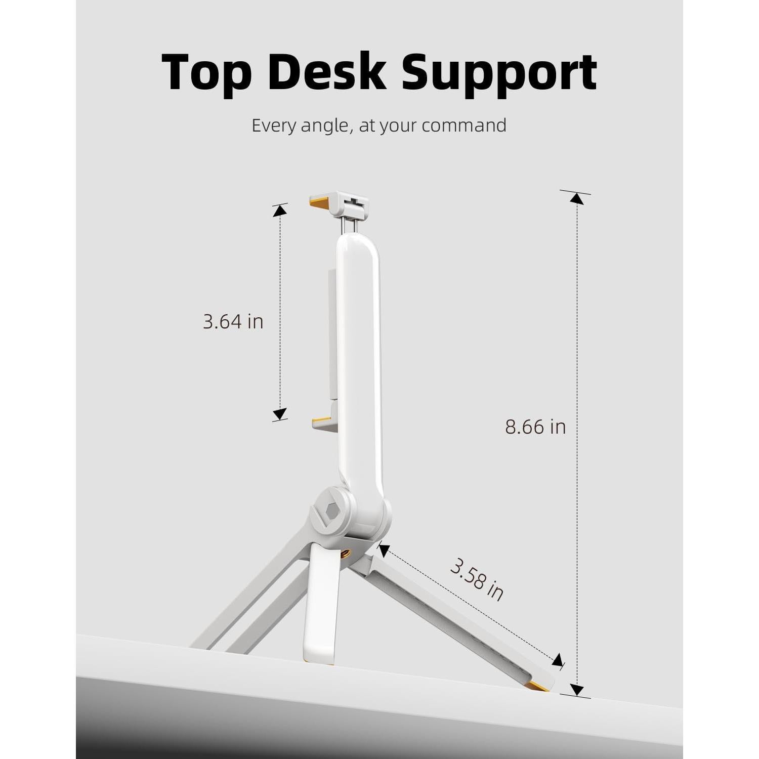 TODI Phone Tripod, Foldable Mini Desk Stand with 360° Phone Holder & Cold Shoe (Beige White)