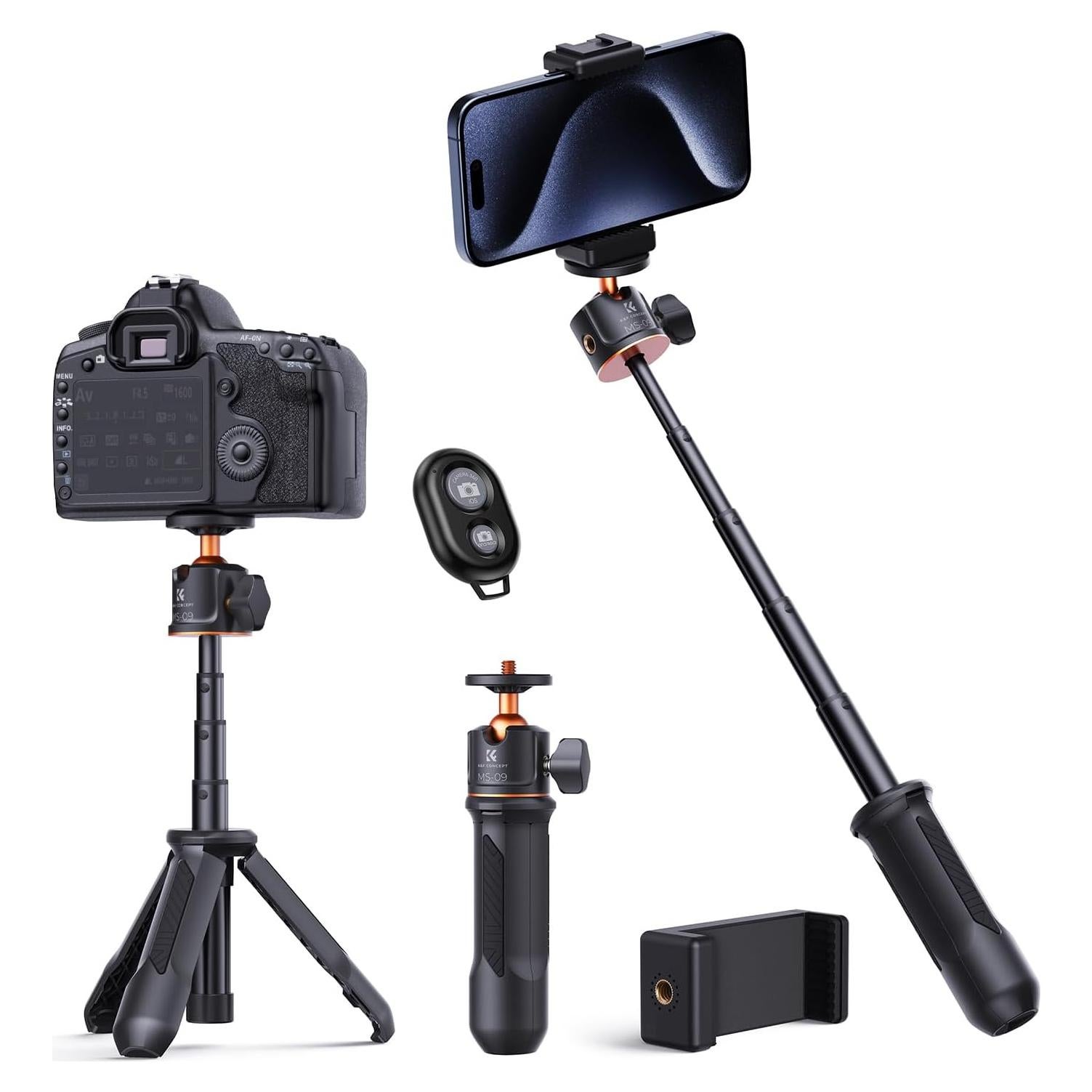 K&F Concept Trípode Mini Selfie Negro 2kg 34cm Ajustable