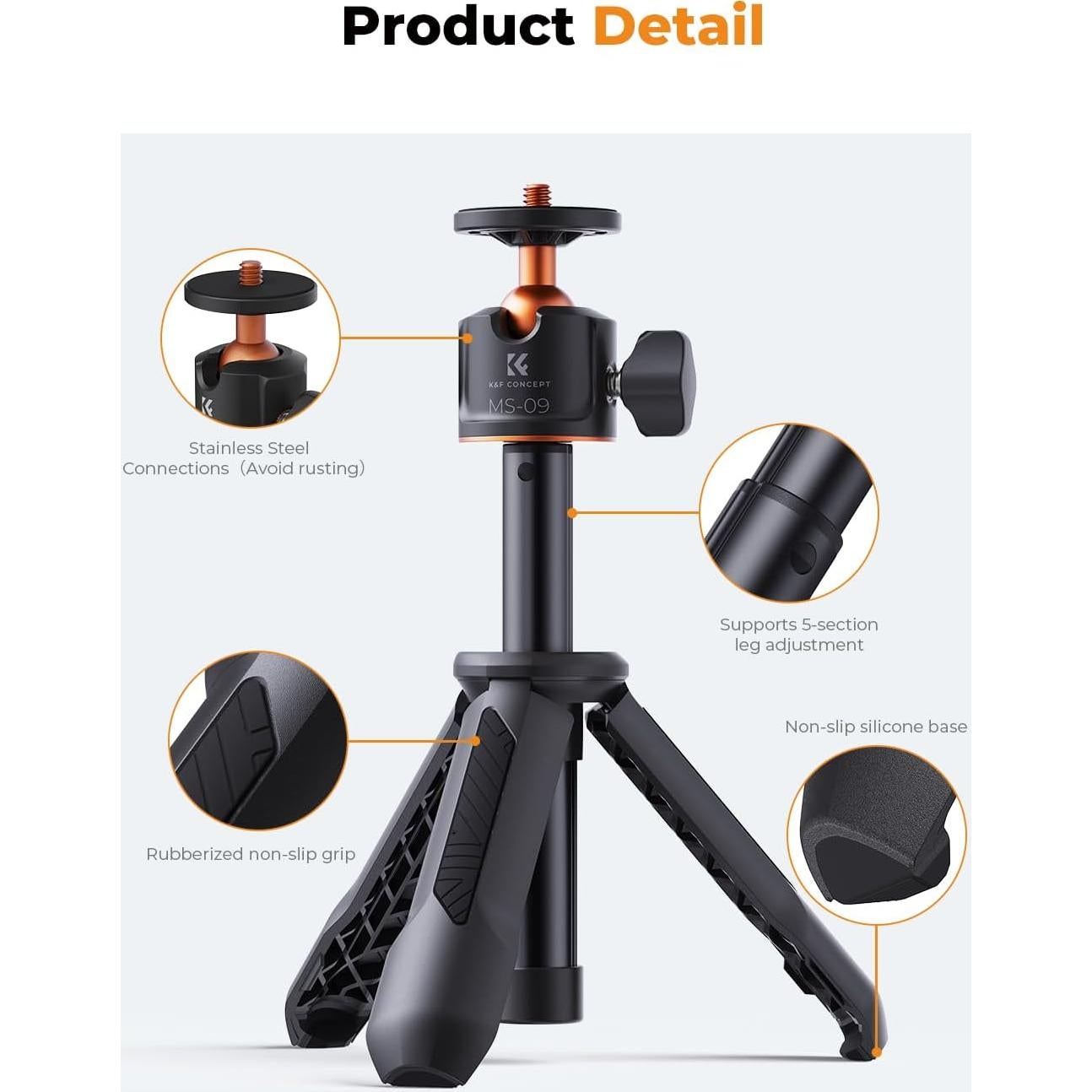 K&F Concept Trípode Mini Selfie Negro 2kg 34cm Ajustable