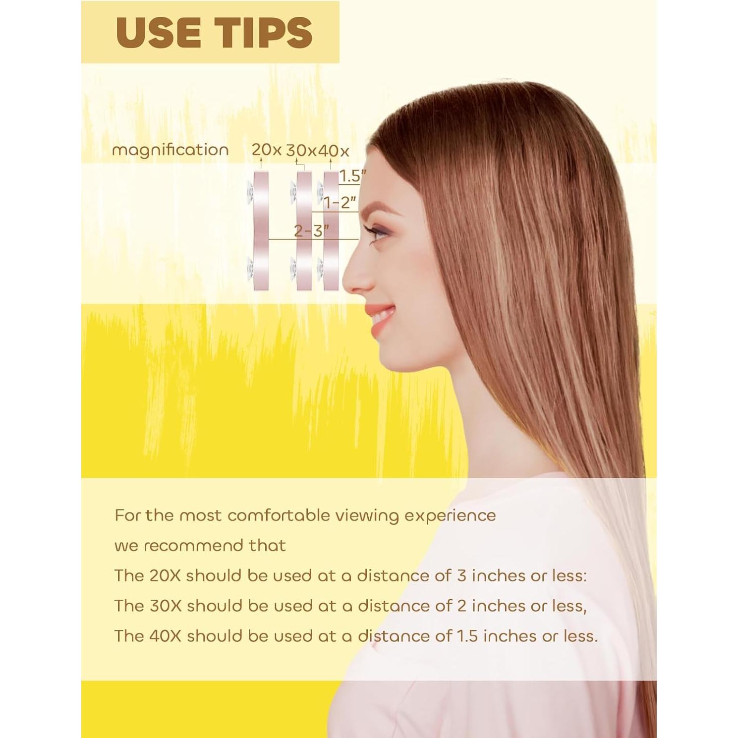 20X&30X&40X Magnifying Mirror Suction Cup, 3.5 in Small Magnified Mirror with Tweezers, Pink, Set of 3