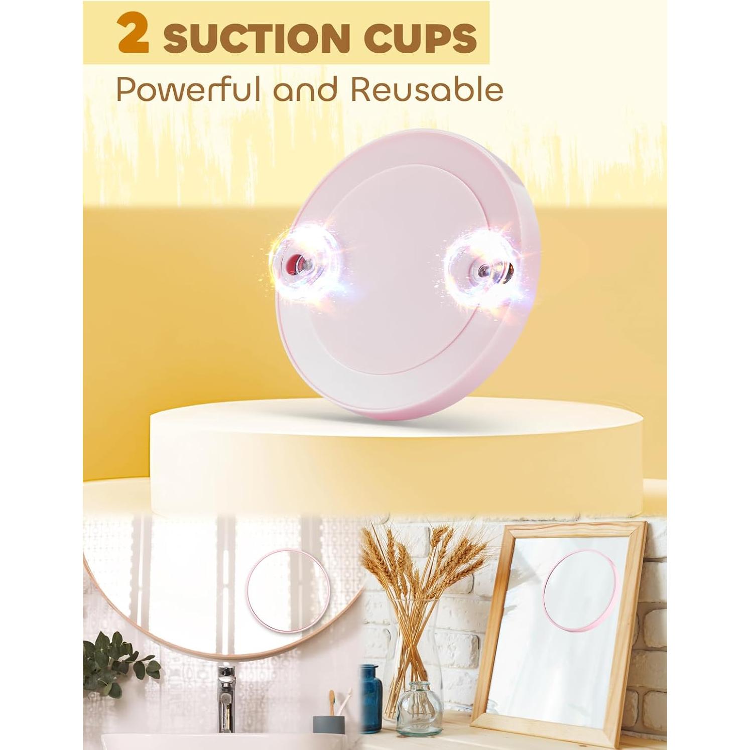 20X&30X&40X Magnifying Mirror Suction Cup, 3.5 in Small Magnified Mirror with Tweezers, Pink, Set of 3