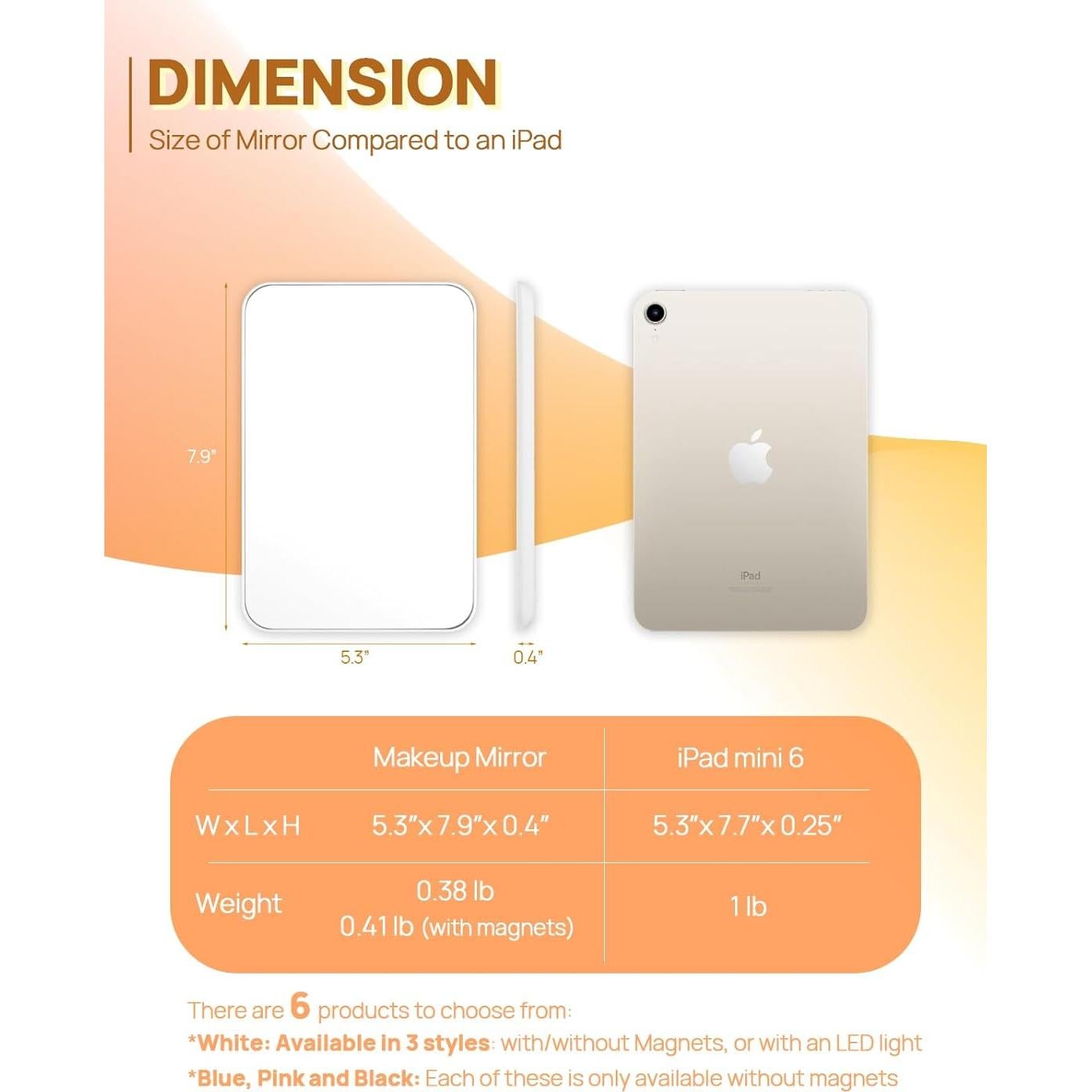 Espejo Magnético OMIRO 20.3x12.7 cm con Soporte Plegable