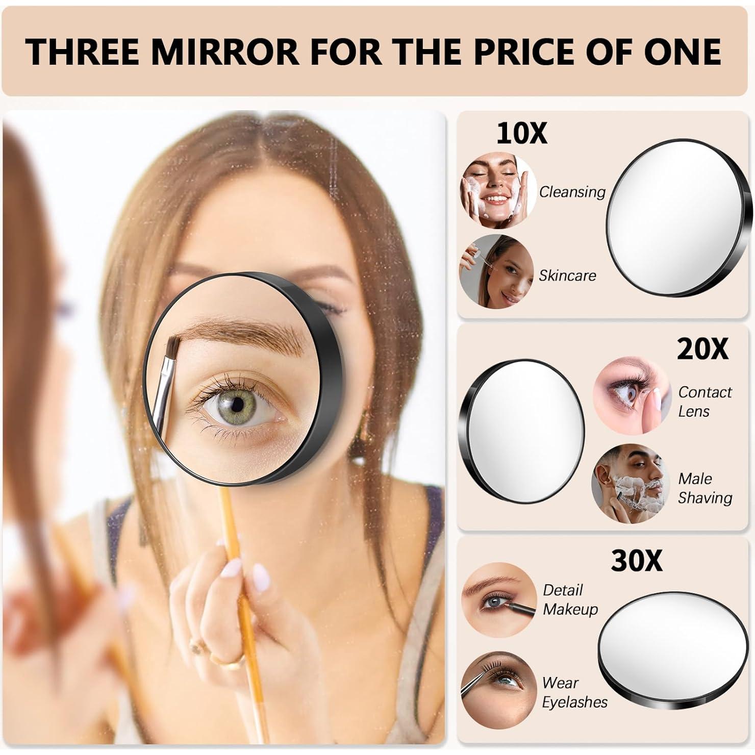 Juego de Espejos de Aumento FAHZON 10X 20X 30X Compacto Negro
