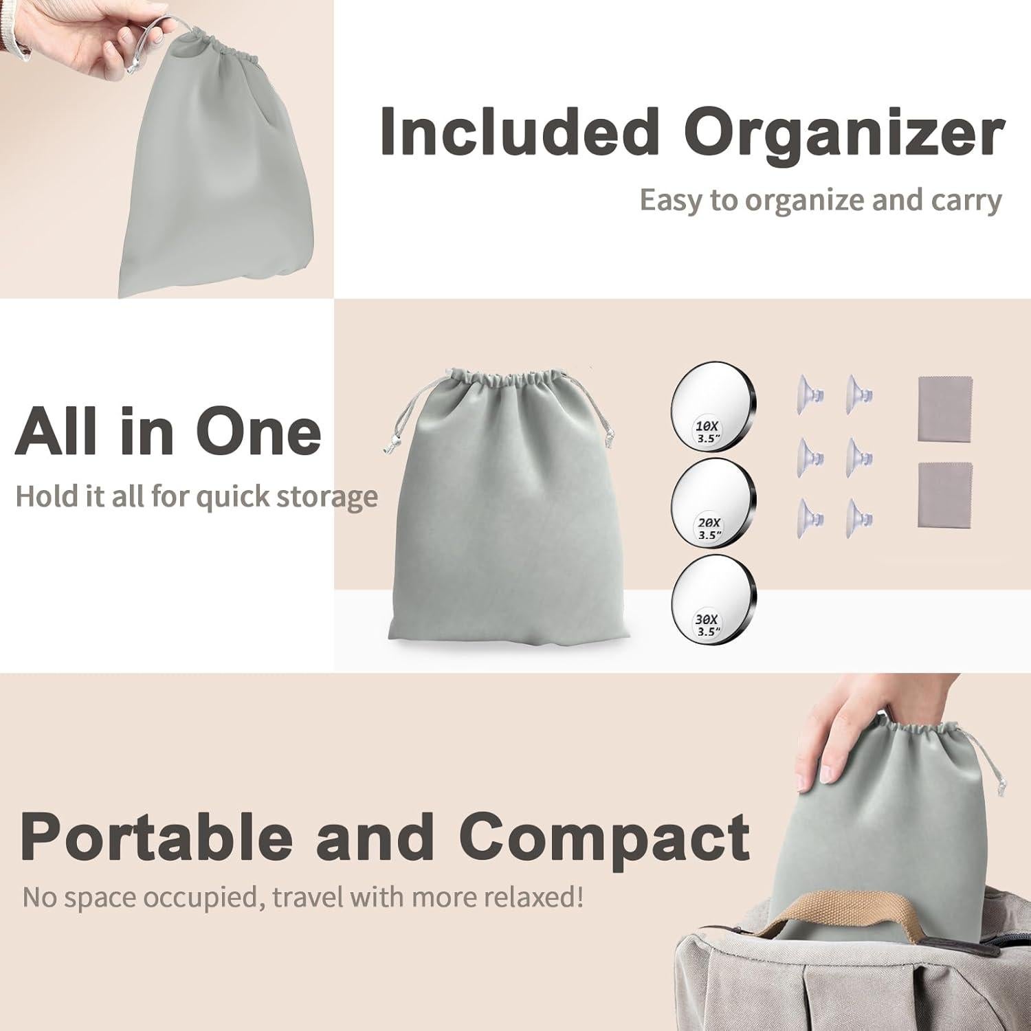 Juego de Espejos de Aumento FAHZON 10X 20X 30X Compacto Negro