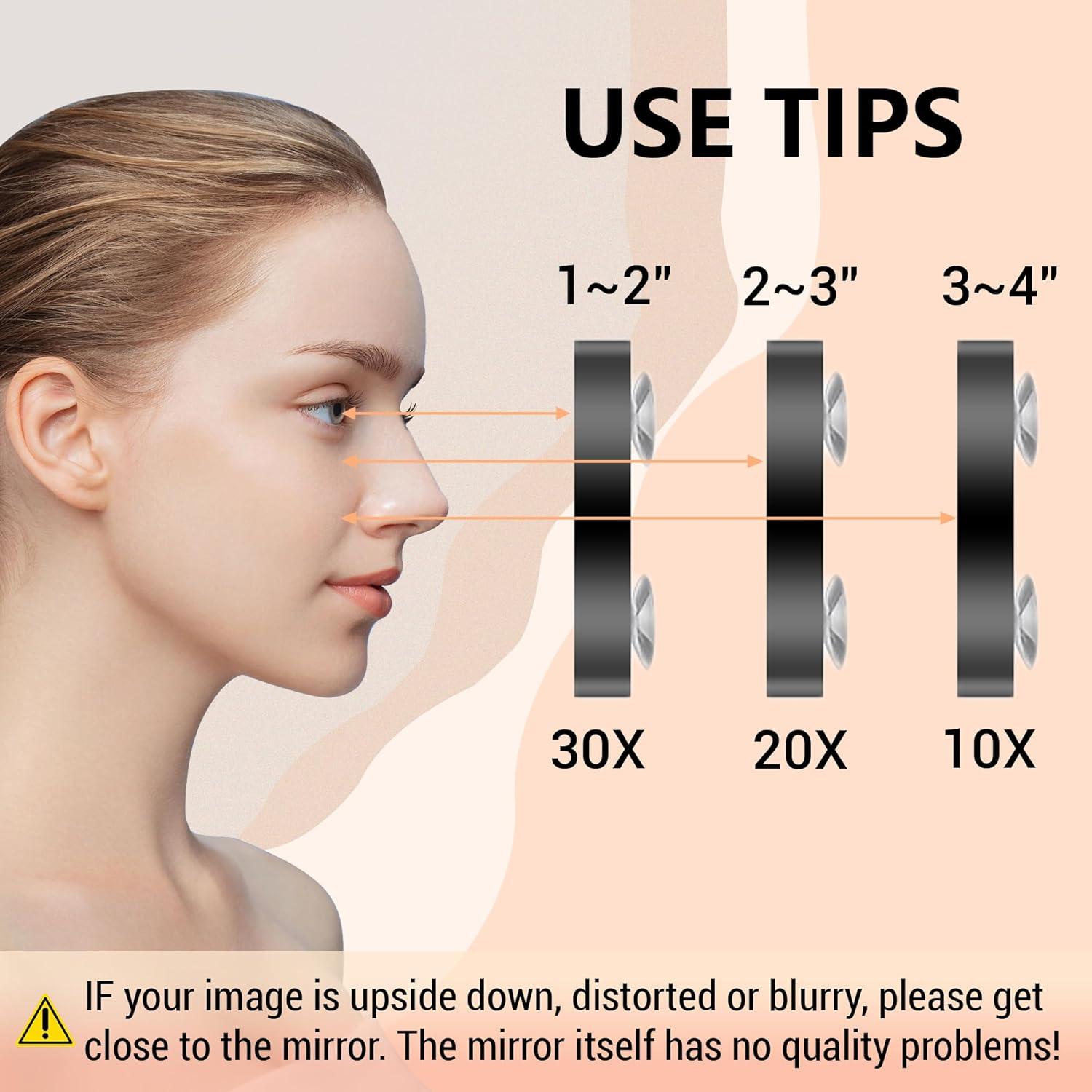 Juego de Espejos de Aumento FAHZON 10X 20X 30X Compacto Negro