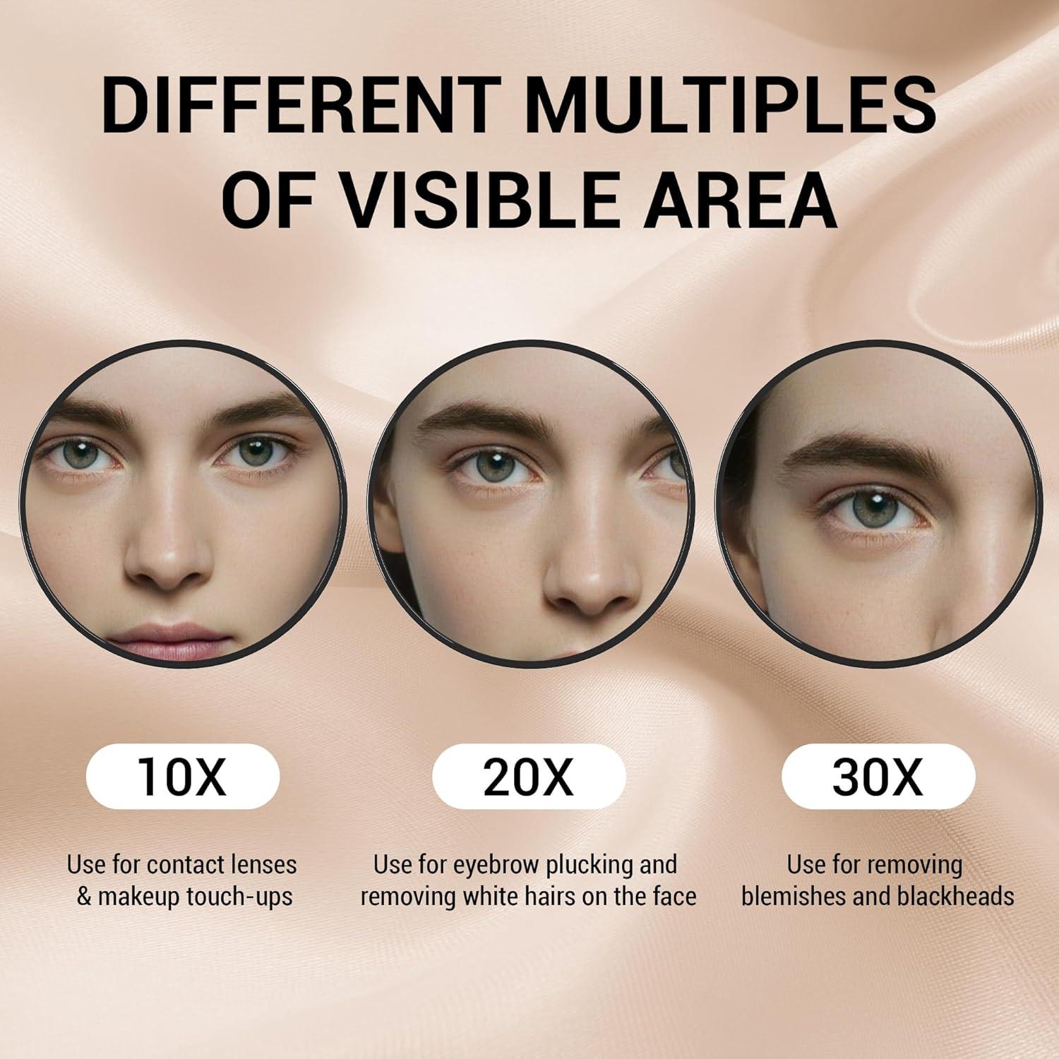 Juego de Espejos de Aumento FAHZON 10X 20X 30X Compacto Negro