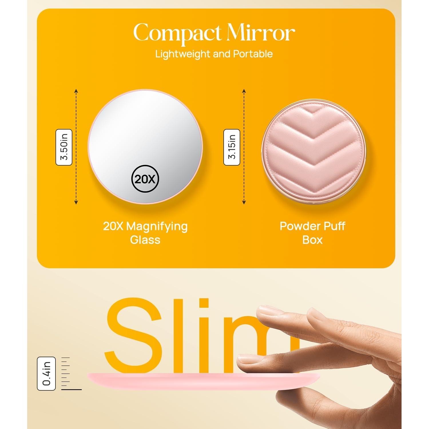 Espejo de Aumento Gospire 20X Redondo 8.89 cm Rosa Portátil