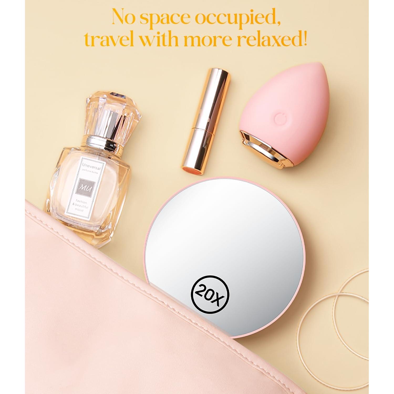 Espejo de Aumento Gospire 20X Redondo 8.89 cm Rosa Portátil