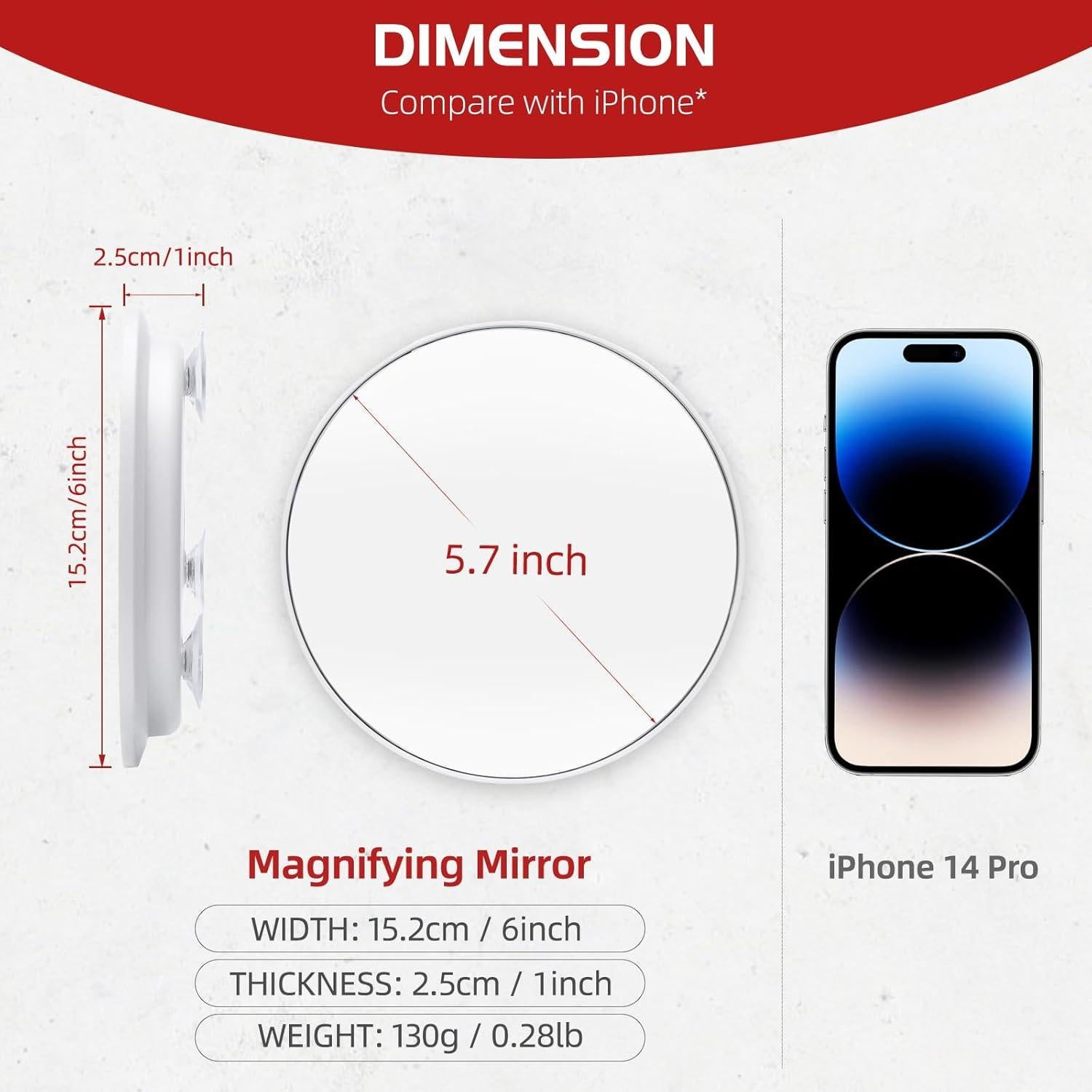 Espejo de Aumento 30X Jadazror 15.24 cm con Ventosas