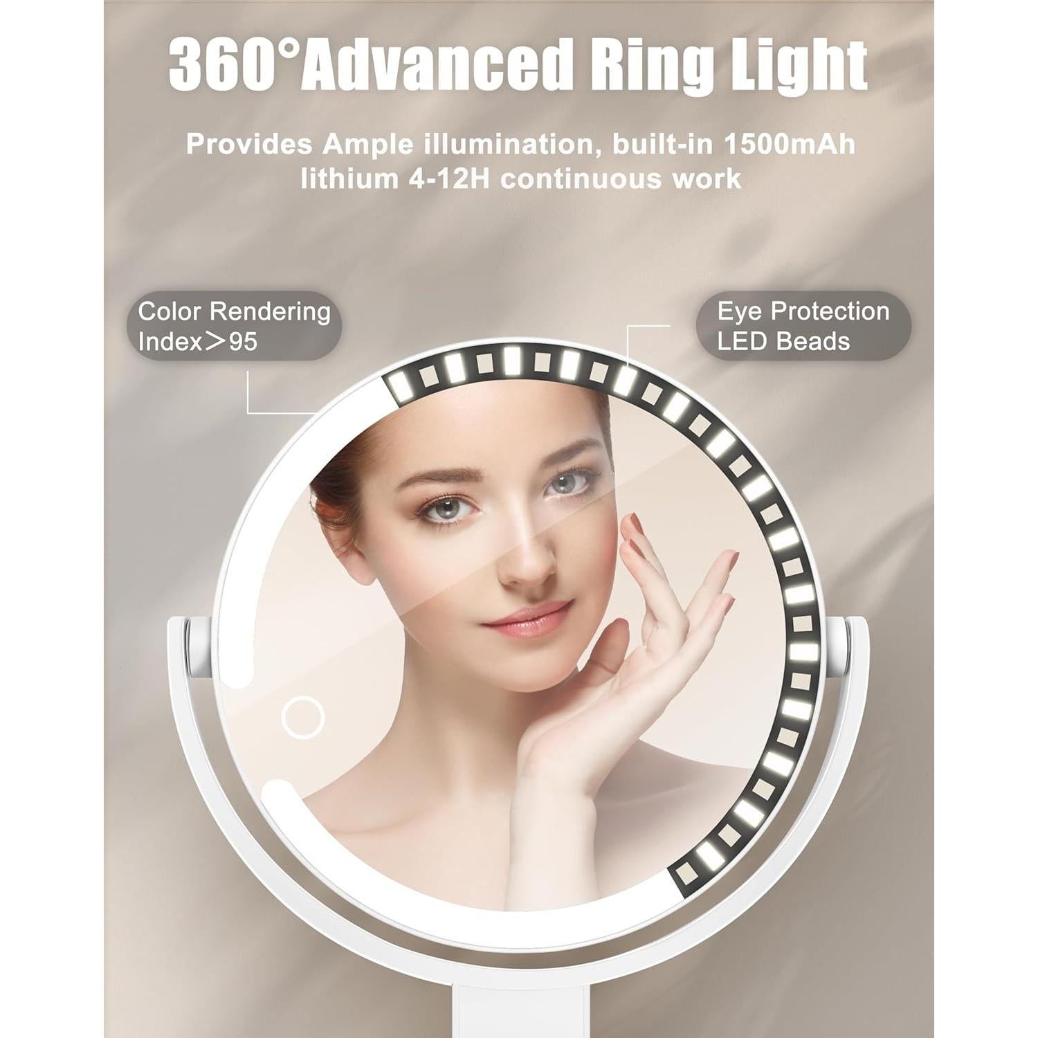 15X/1X Wall Mounted Magnifying Makeup Mirror with Power Suction Cup, Rechargeable Double Sided Regular HD/Magnification 3 Color Modes Adjustable Brightness Mirror with Lights for Bathroom, Travel