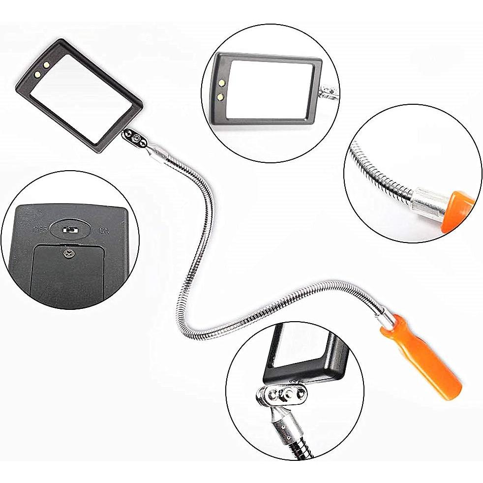 Inspection Mirror Flexible Inspection Mirror 360 Rotation with 2 LED Lighted Flexible Inspection Mirror Swivel for Automotive and Shower Use Mirror on a Stick