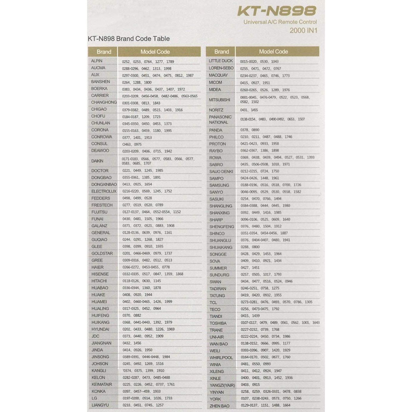 Control Remoto Universal de Aire Acondicionado KT-N898