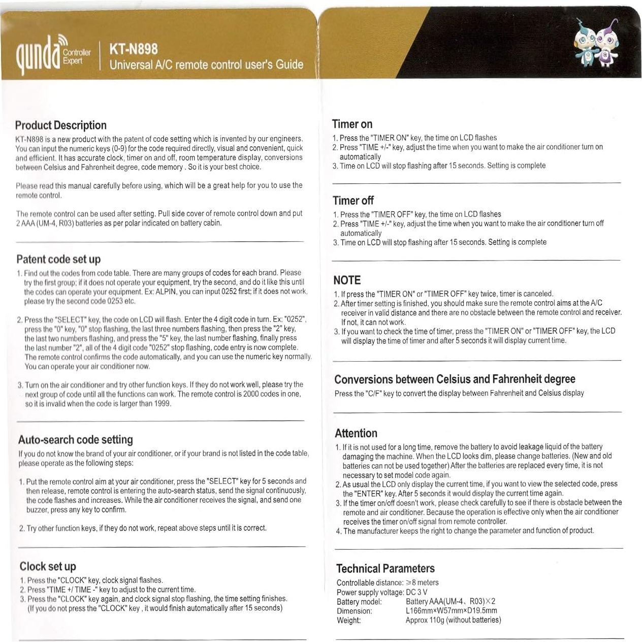 Control Remoto Universal de Aire Acondicionado KT-N898