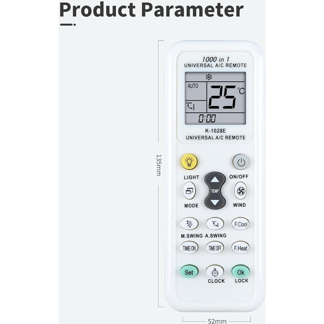 Control Remoto Universal PZL K-1028E para Aire Acondicionado