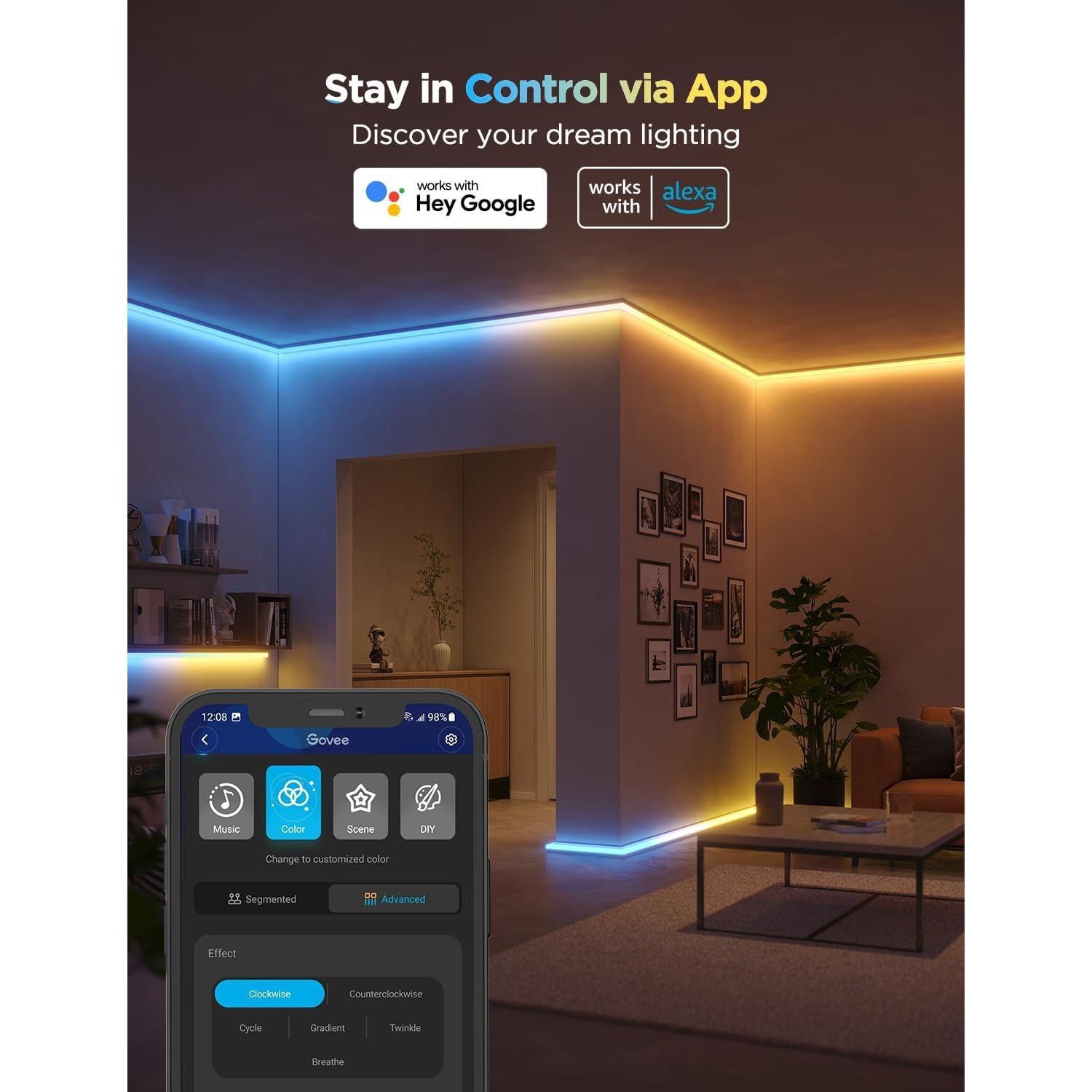 Tira LED Govee RGBIC 1m con canal difusor y control Wi-Fi