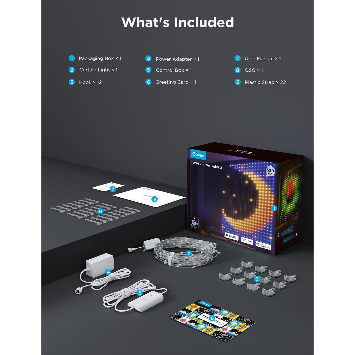 Luces de Cortina LED Govee H70B3 520 LEDs RGBIC 1.5x2m