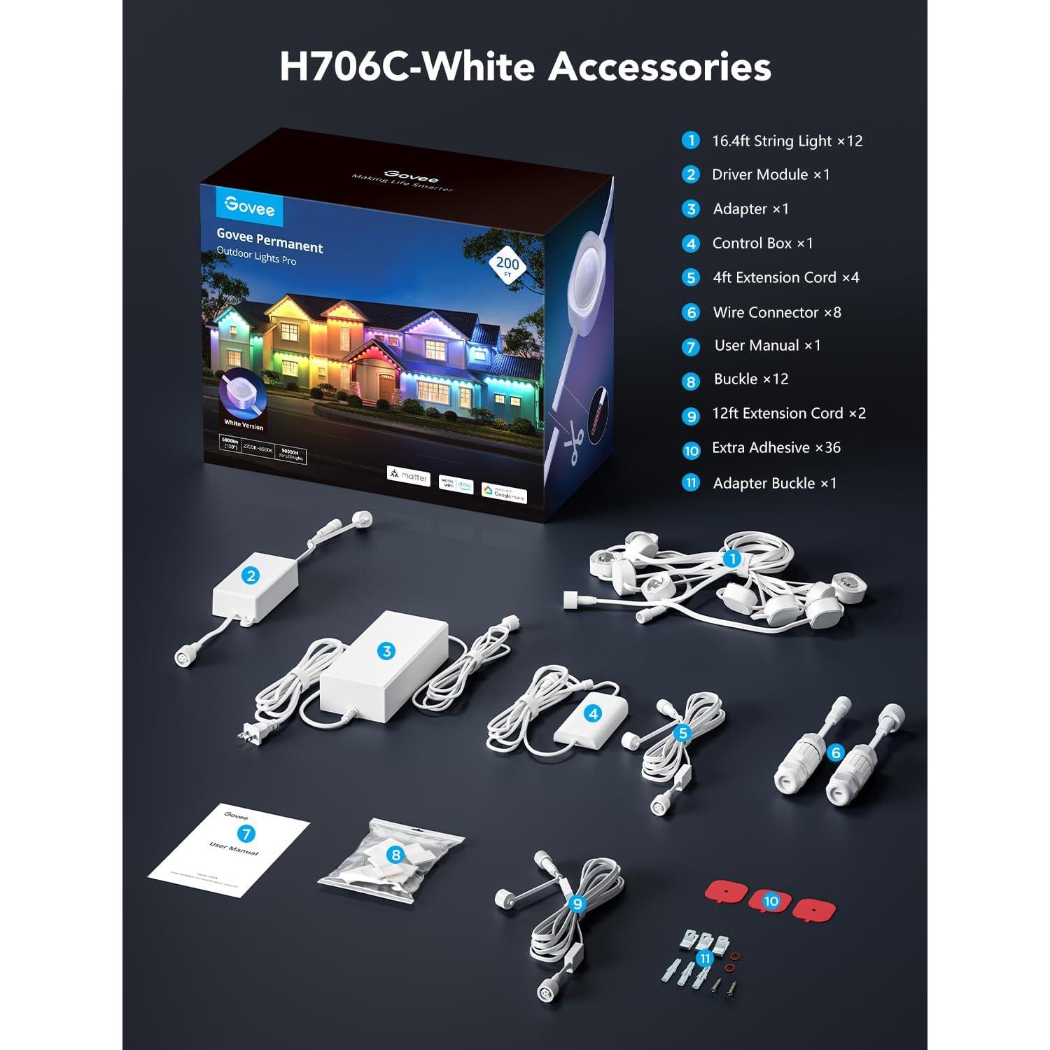 Luces Permanentes Govee Pro 200ft RGBIC IP67 para Exterior