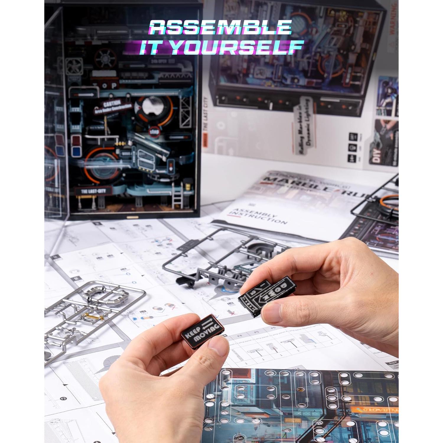 Kit de Puzzles 3D Carrera de Canicas Eléctrica Wowood 187 Piezas