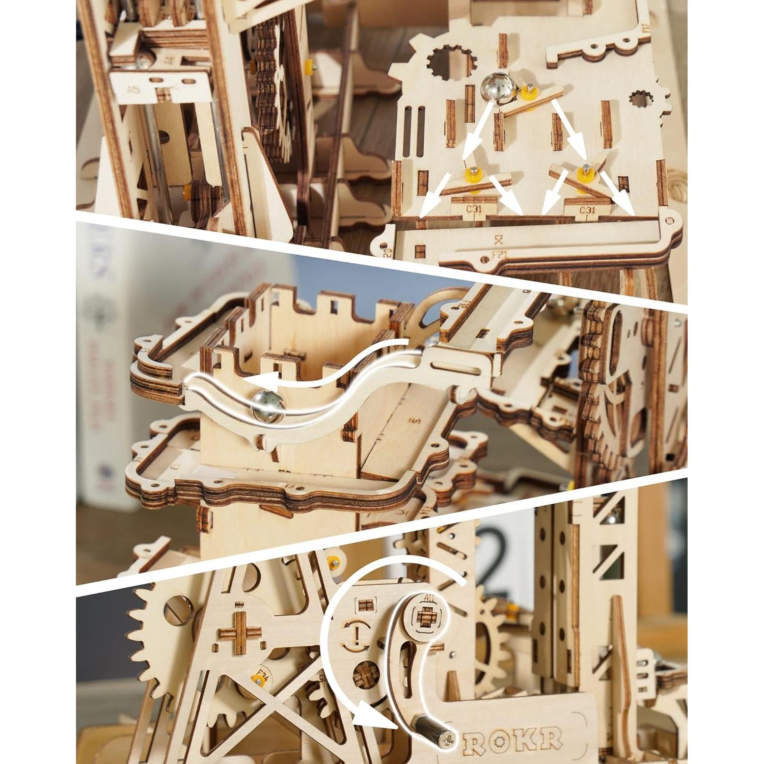 3D Wooden Puzzles for Adults-Marble Run Wood Model Building Kit-Tower Coaster