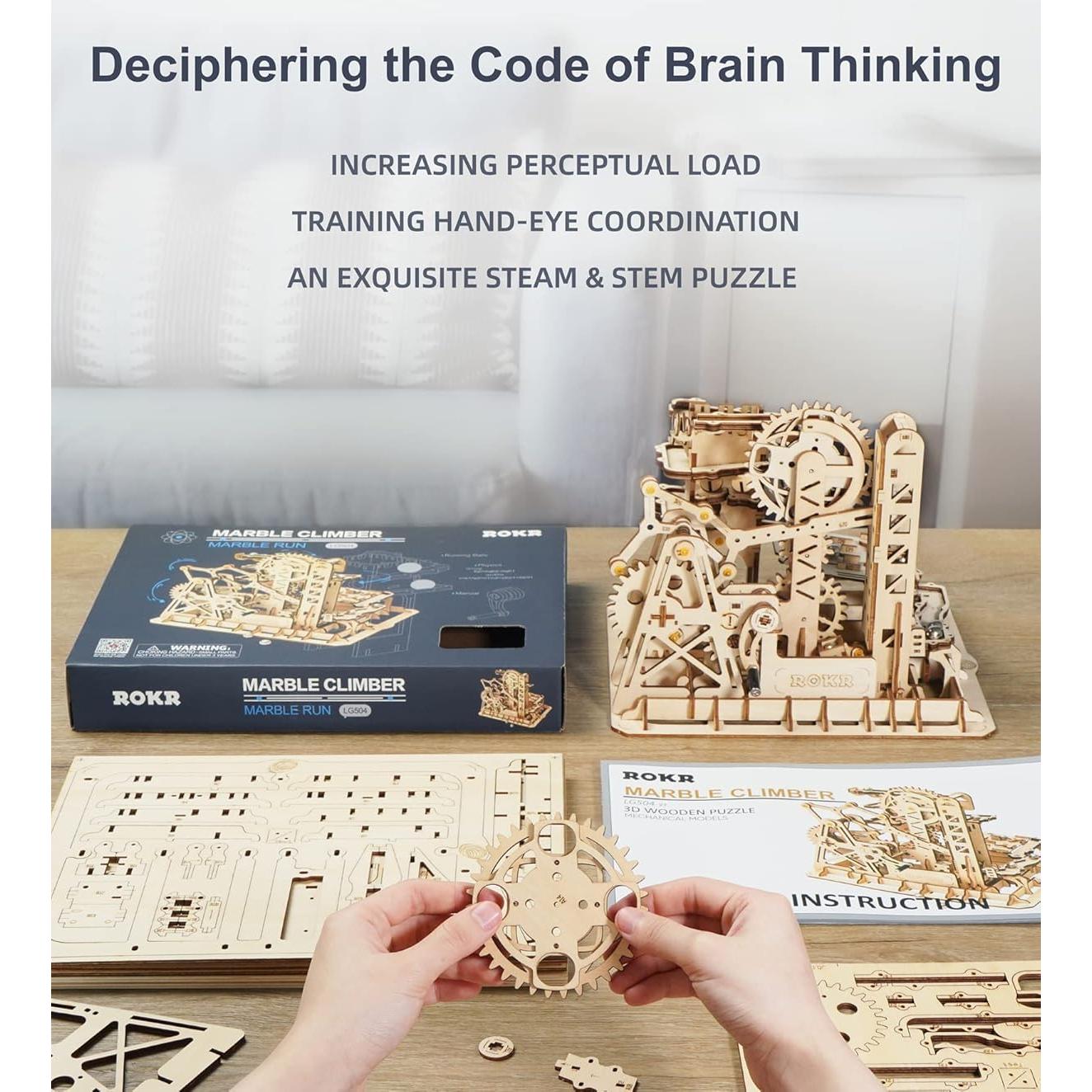 3D Wooden Puzzles for Adults-Marble Run Wood Model Building Kit-Tower Coaster