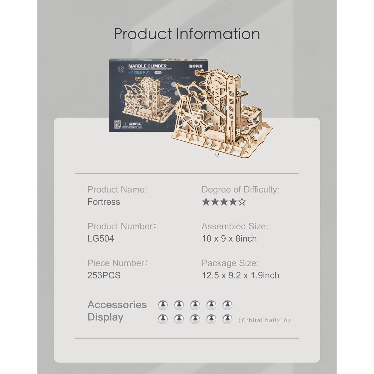 3D Wooden Puzzles for Adults-Marble Run Wood Model Building Kit-Tower Coaster