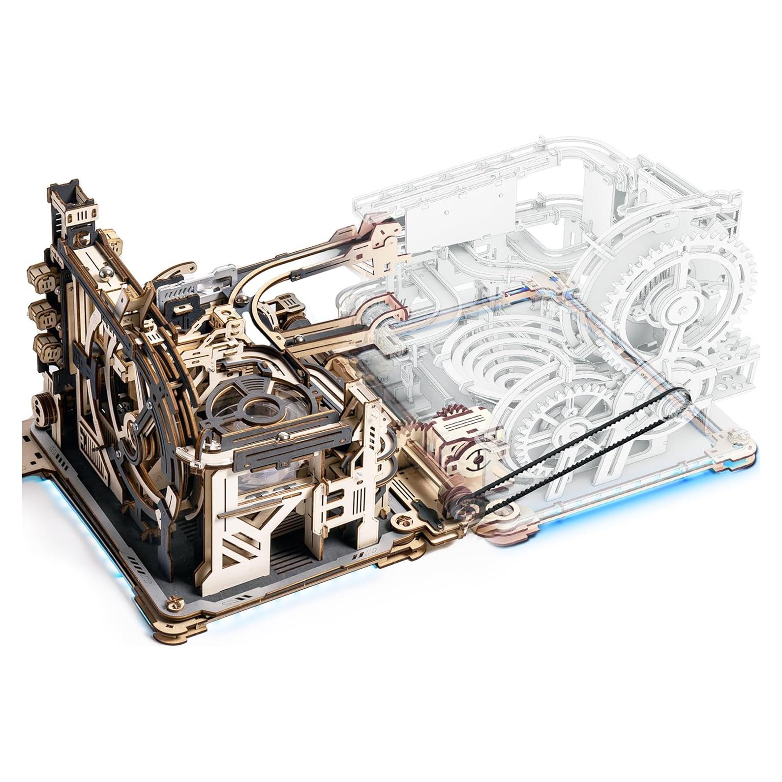 3D Puzzle Marble Run Kit 2 in 1 Include Marble Spaceport LGC01 and Link Pack LG01, 3D Wooden Puzzles for Adults Mechanical Model Sets Building Toys