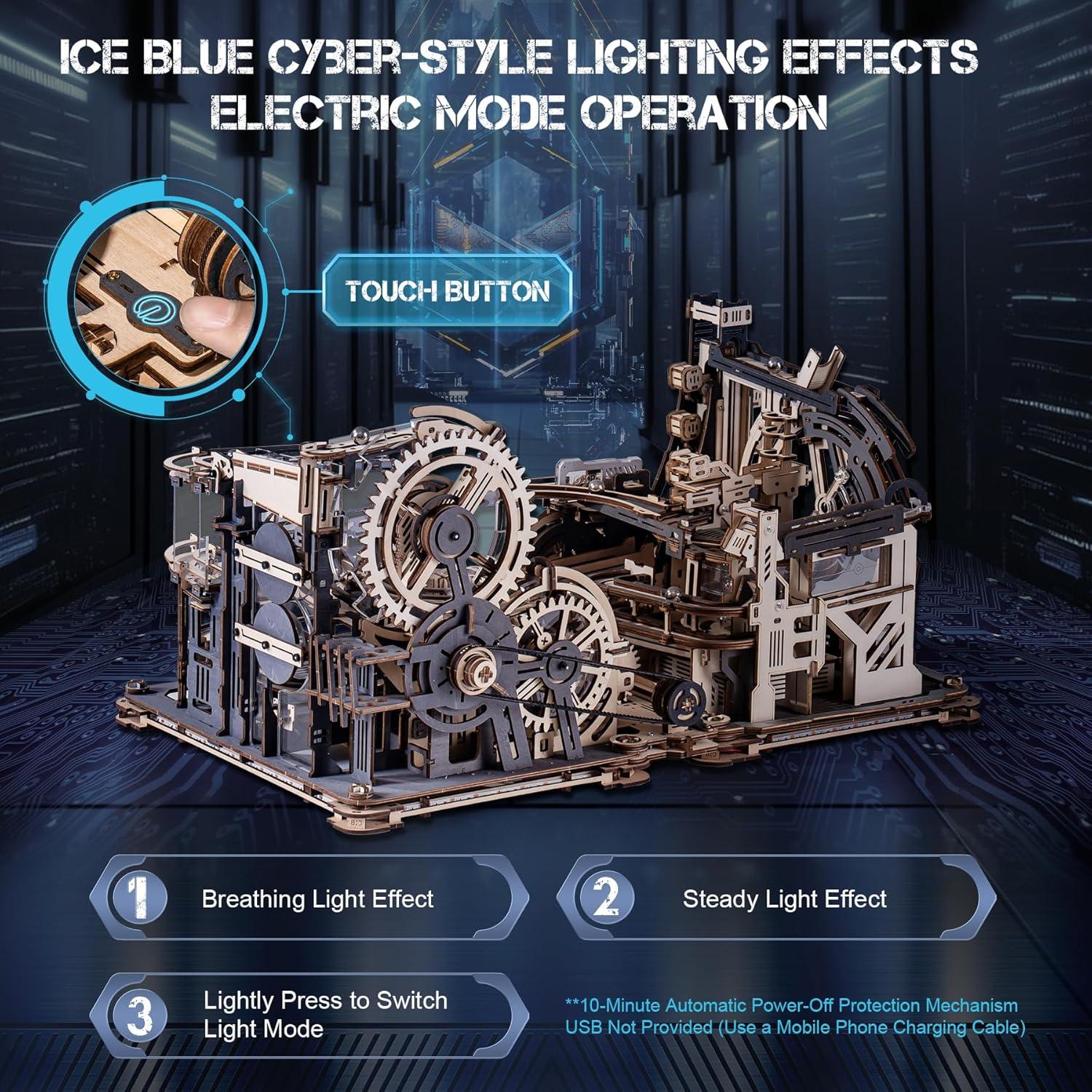 3D Puzzle Marble Run Kit 2 in 1 Include Marble Spaceport LGC01 and Link Pack LG01, 3D Wooden Puzzles for Adults Mechanical Model Sets Building Toys